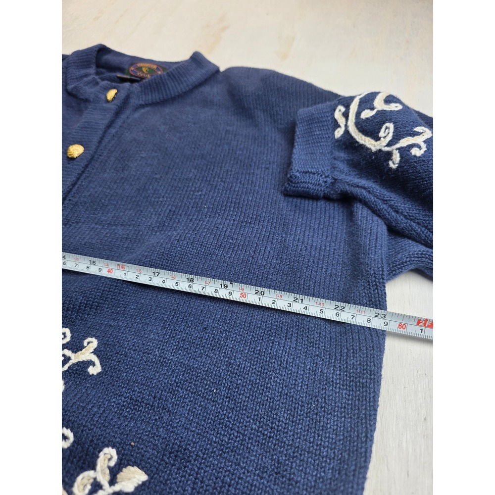 Charter Club Vintage Navy Blue Hand Embroidered Cardigan Sweater Gold Buttons S - Picture 4 of 6